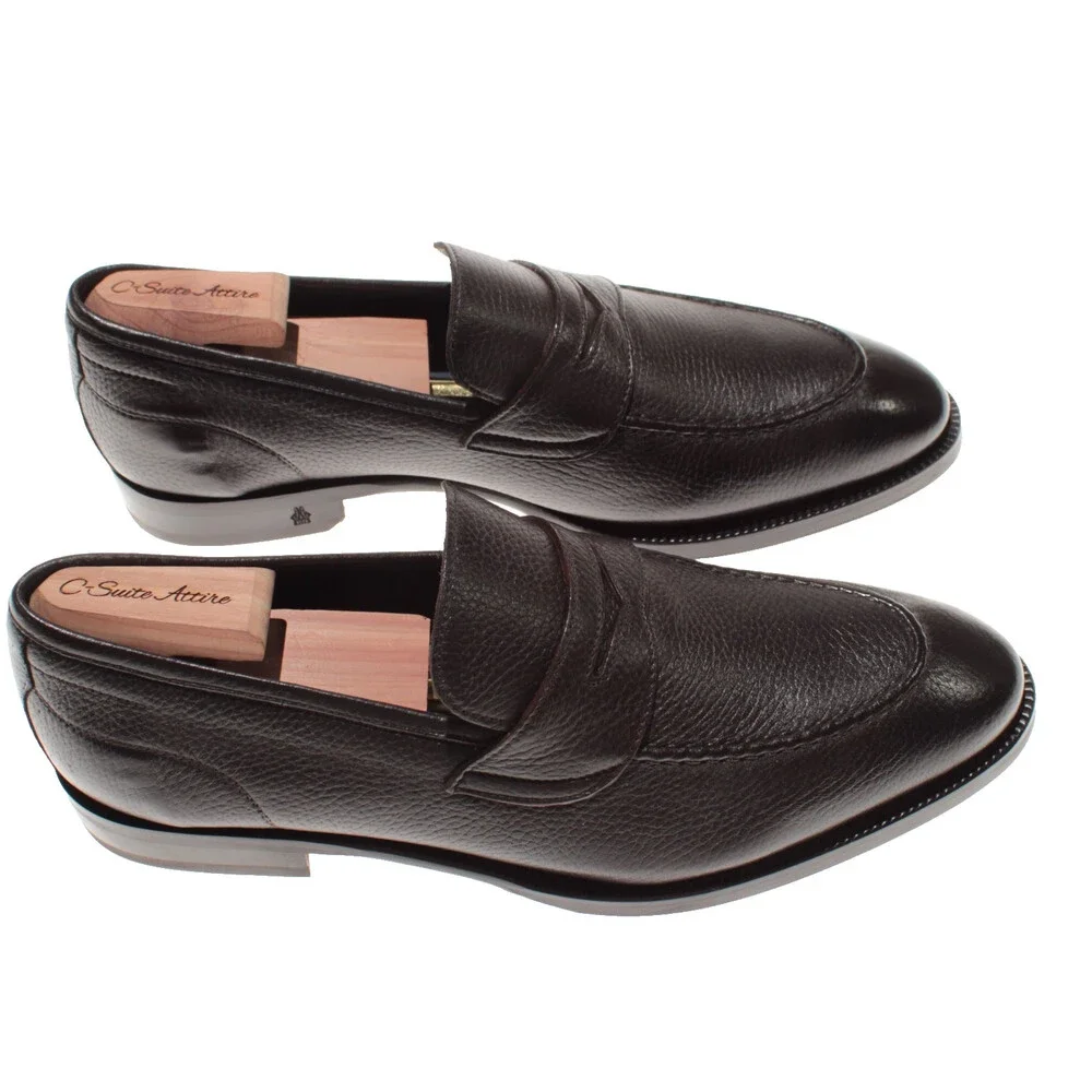Di Bianco NWB Penny Loafers Size 10.5 US in Dark Brown Pebbled Leather